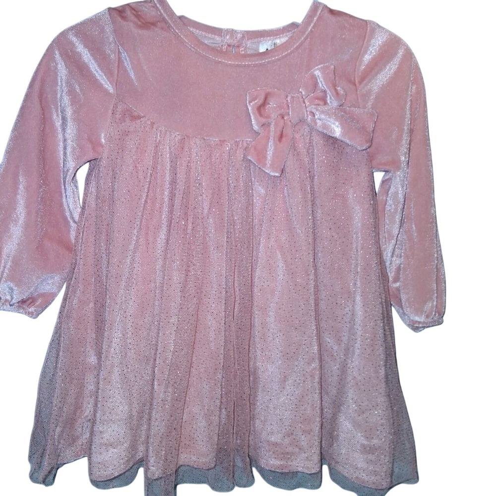 Baby Starters Girls Size 12‎ Months  Pink Velour Dress Bow Glitter